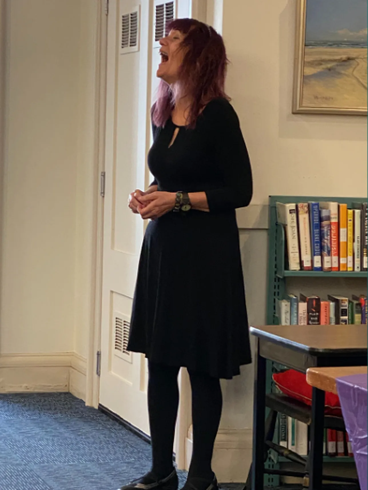 Jeannette de Beauvoir at a library author talk.