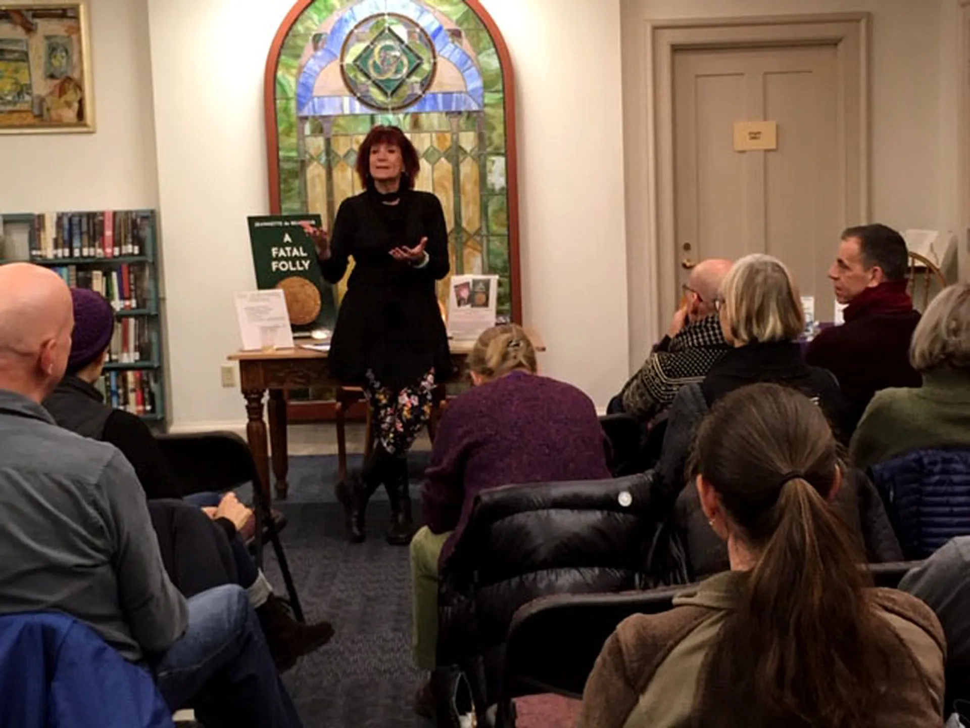 Jeannette de Beauvoir speaking at Provincetown Public Library.